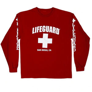 Lifeguard Men's Red Long Sleeve T-Shirt San Diego CA Size Medium